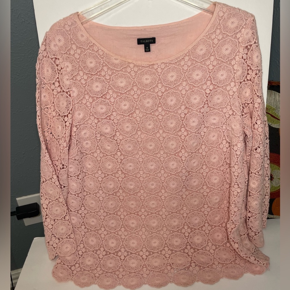 Women’s Talbots US 14 Pink Knit Shirt Size Zipper Closure
